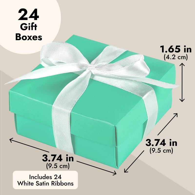 BLUE PANDA Mini Jewelry Gift Boxes - 3.74 x 3.74 x 1.65 In, 24-Pack, Teal with Lids & Ribbons - Bridal Shower Favor Boxes for Wedding & Baby Shower Favors - Image 4